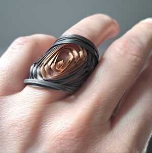 Handcrafted Two-Tone Copper & Oxidized Silver Wire Wrap Ring - Women's Jewelry